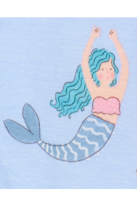 Pijama cuatro piezas de algodón, dos bermudas y dos remeras, diseño sirenas Sin color