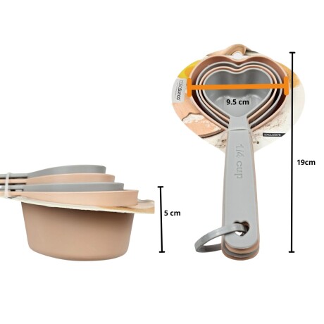 Kit 4 Cucharas Medidoras Cocina Varias Medidas Forma Corazón Gris