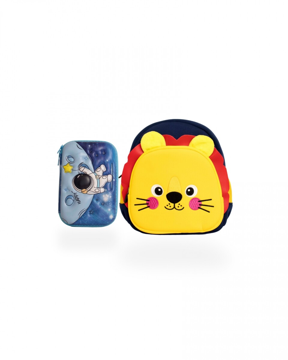 Set de mochila infantil de neopreno y cartuchera con divisiones brio - set-astronauta-león2 