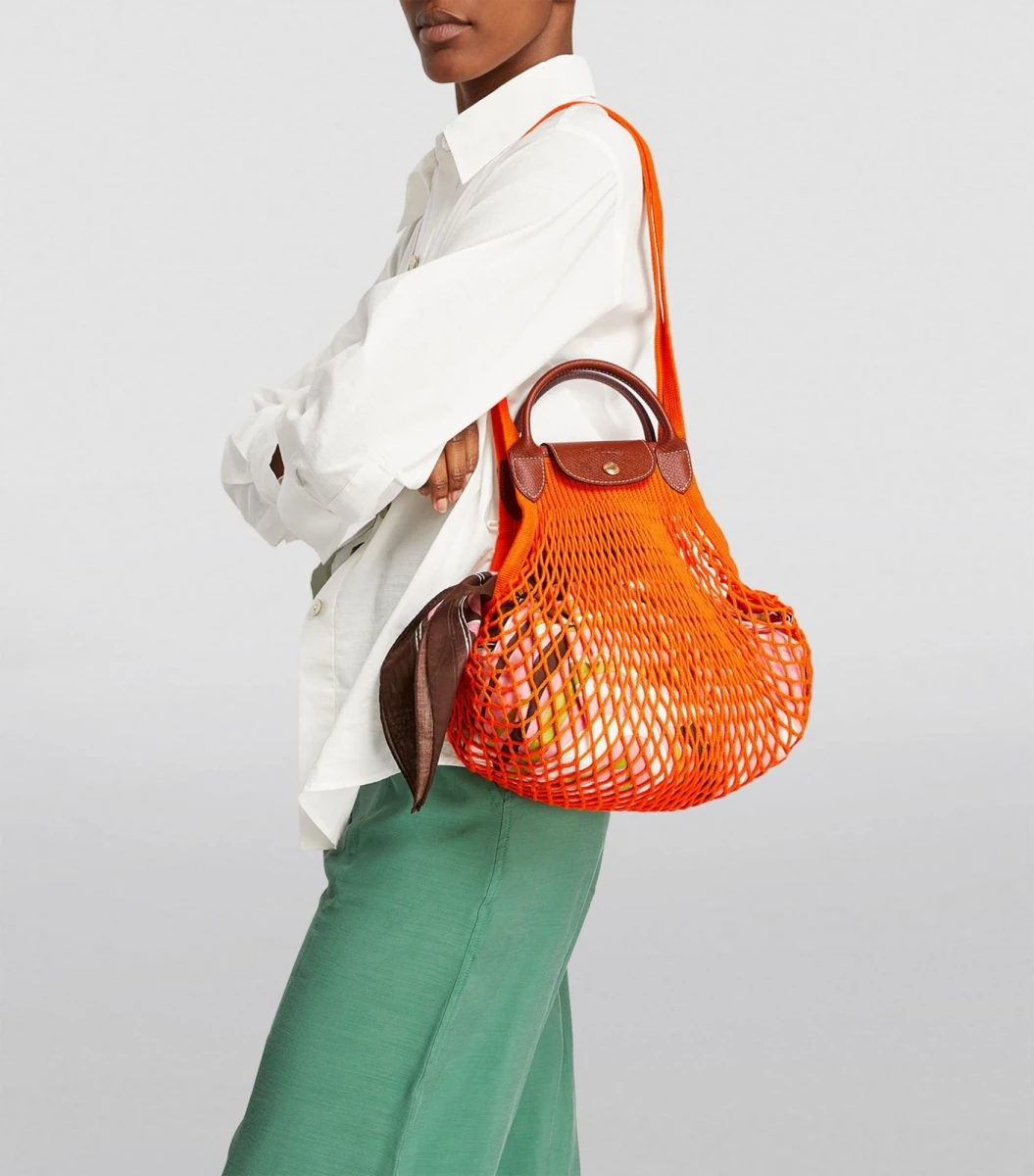 Longchamp -Cartera Longchamp de red, Le pliage Filet - Naranja 