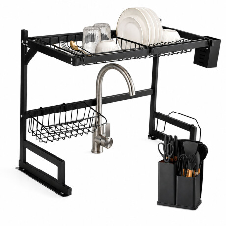 Set Utensilios Cocina 19Pz + Escurridor Ac.Inox Sobre Mesada Negro