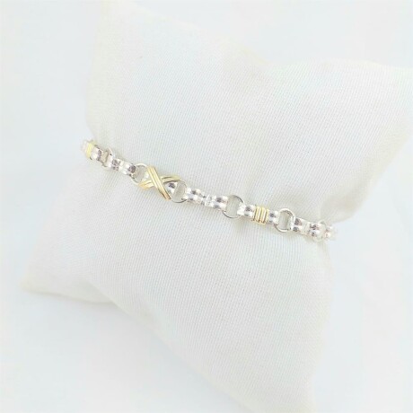 Pulsera de plata 925 con detalles de double en oro 18Ktes, ancho 3mm, largo 19cm. Pulsera de plata 925 con detalles de double en oro 18Ktes, ancho 3mm, largo 19cm.