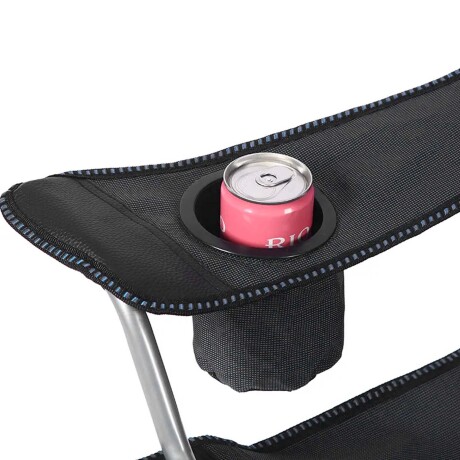 Silla de Tela Plegable Posa Vaso y Bolso Camping Playa Pesca Negro