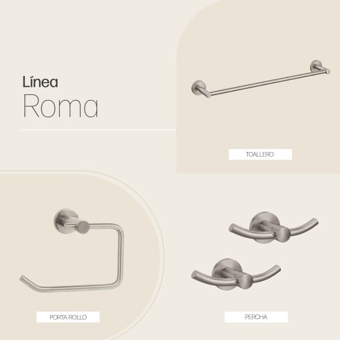 Set Accesorios Roma Con Perchas Dobles Cromado GRIS-BRUSHED NICKEL