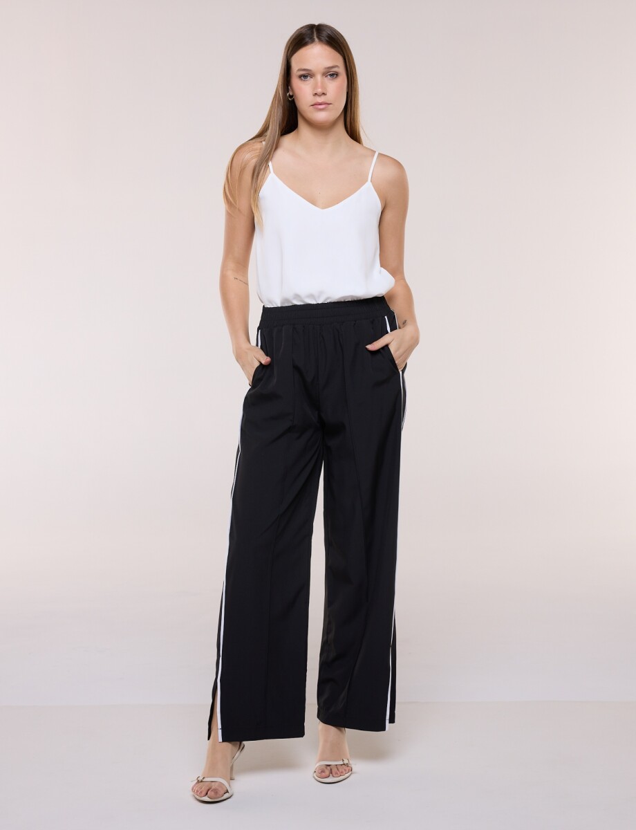 Pantalón Wide Leg Con Franjas Deportivas - Negro 