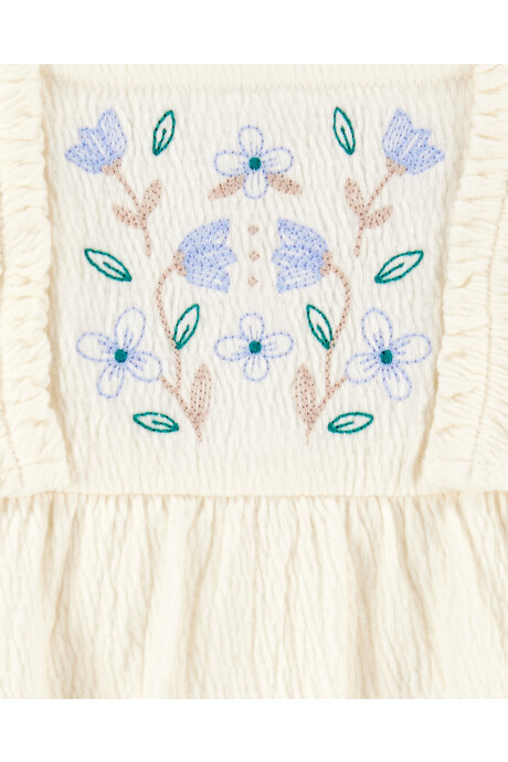 Vestido de jersey, con volados y bordado floral Sin color