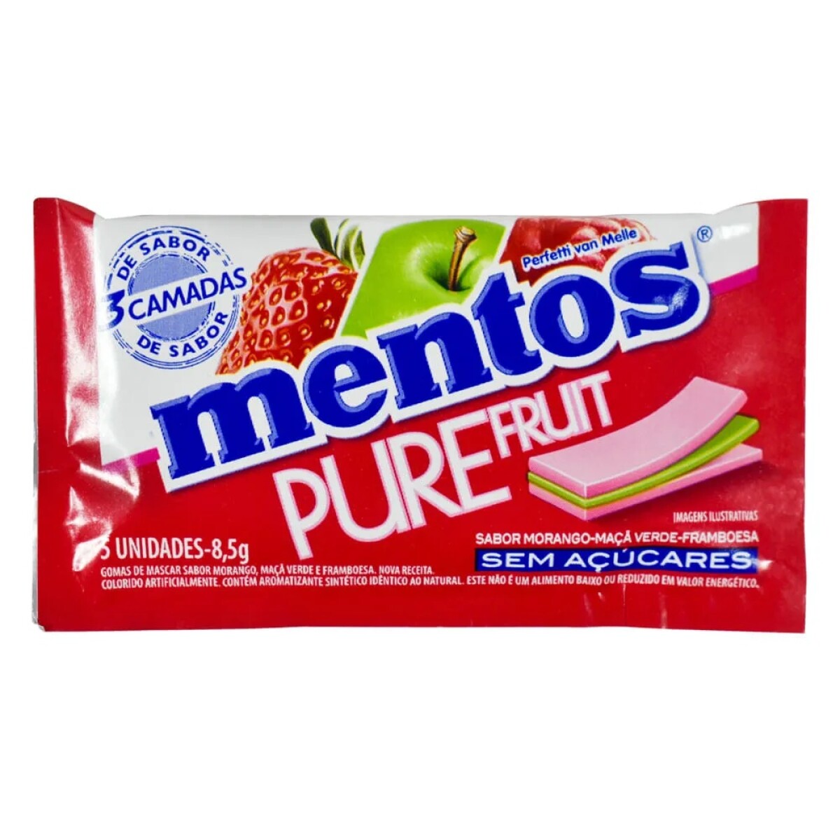 Chicles Mentos Gum 3 Capas Frutas sin Azúcar 
