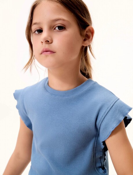 BLUSA INFANTIL SIN MANGAS CELESTE