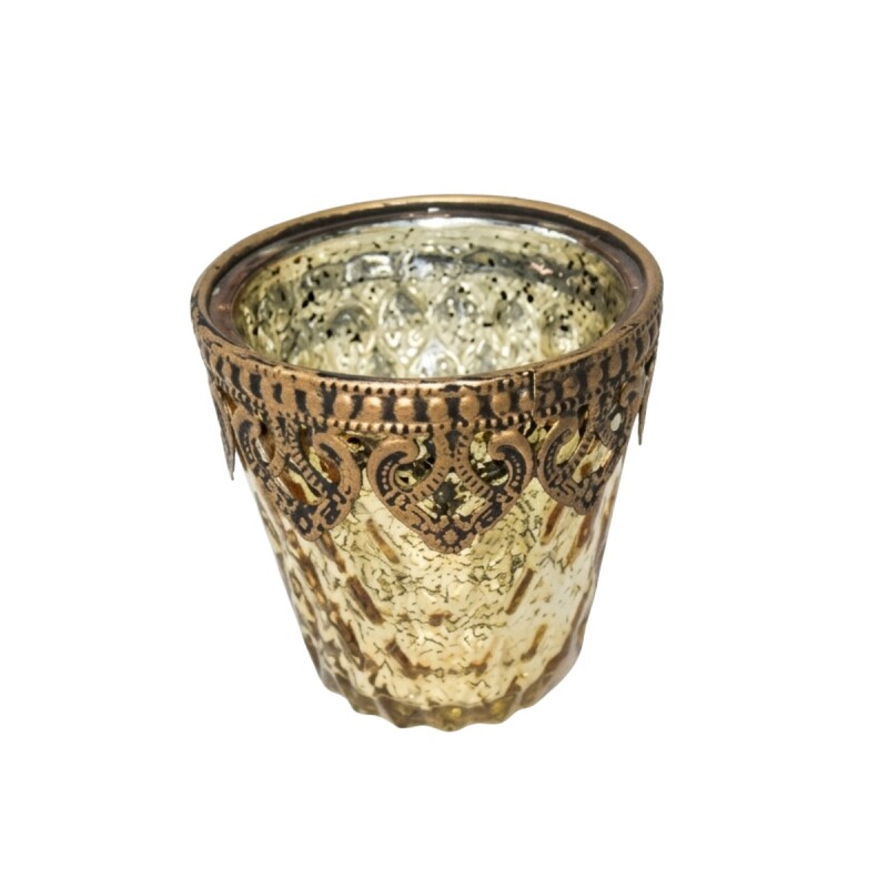 PORTA VELA VIDRIO DORADO 7.5X8CM Unica