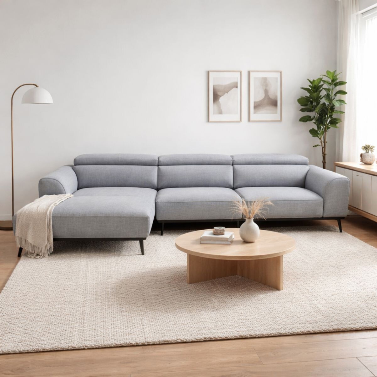 Sofá con chaise DUNA TELA GRIS IZQUIERDO 