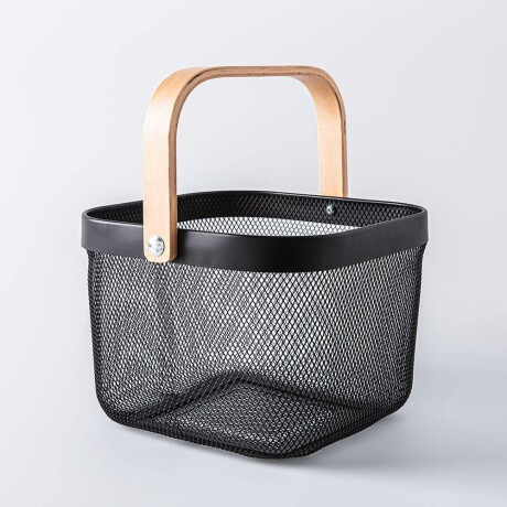 Canasto Organizador Multiusos Negro Metal/Bambú 24cm x 24cm x 18cm Canasto Organizador Multiusos Negro Metal/Bambú 24cm x 24cm x 18cm