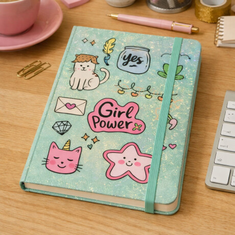 Cuaderno A5 con elastico gatito Verde