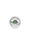 ANILLO TIPO SELLO EN ALEACIÓN DE METALES BAÑADO EN PLATA DE LEY EN FORMA DE OJO CON CRISTAL FACETADO VERDE Anillo
