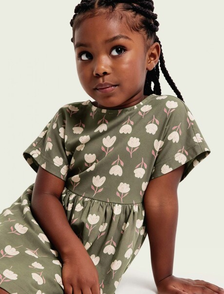VESTIDO CORTO INFANTIL CON ESTAMPADO VERDE
