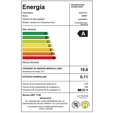 Refrigerador Combinado James Frio Seco Rj 420 Dark Inox NEGRO