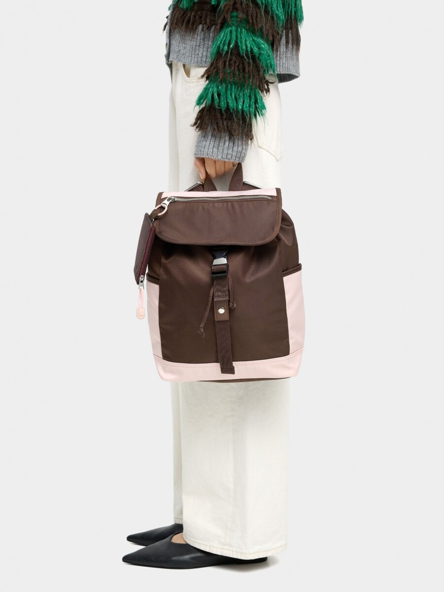 Mochila Color Block Con Nylon burdeos