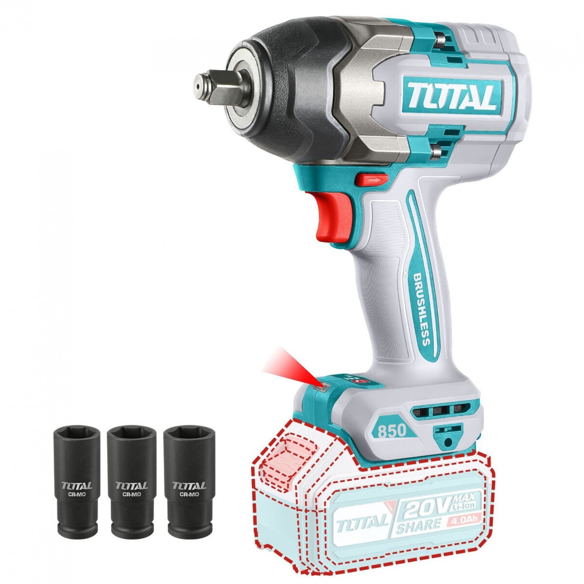 Llave De Impacto 1/2" 850Nm Inalámbrica A Batería 20v 