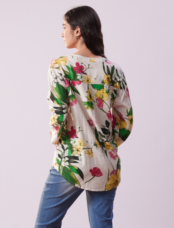 Blusa Lino Flores MULTI/CRUDO