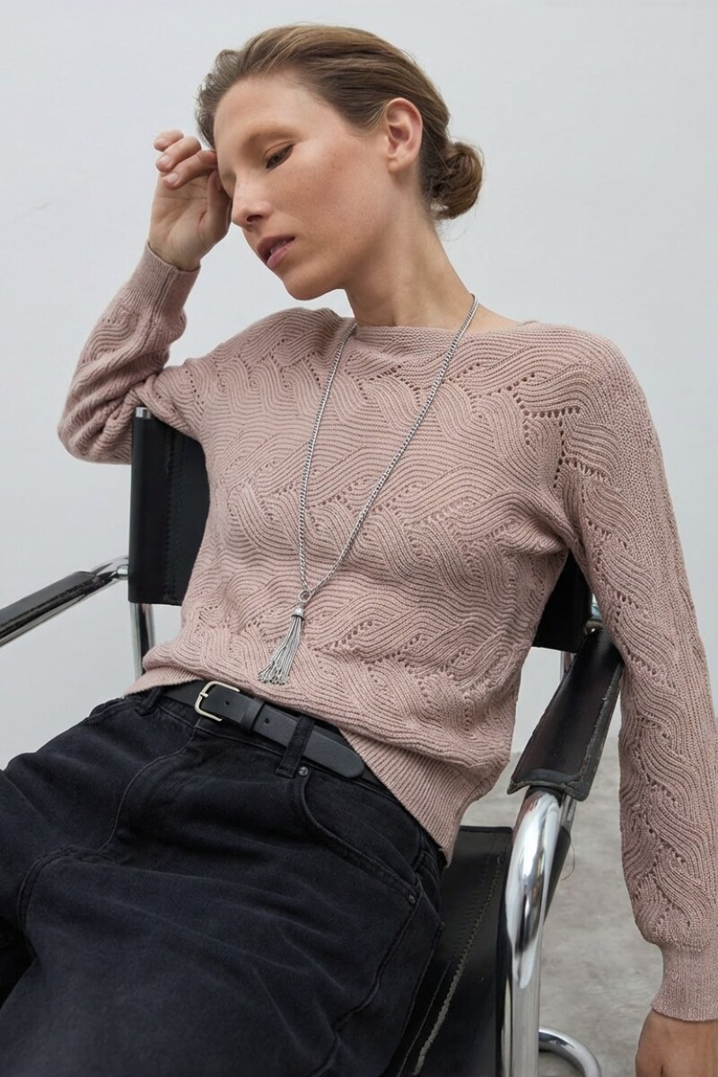 Sweater calado escote bote rosa