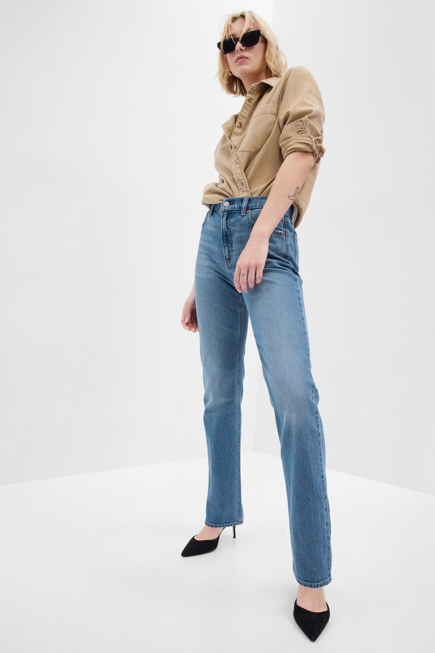 Jean 90S Straight Tiro Alto Mujer Medium Indigo 15