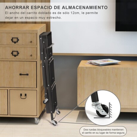 Carro Plegable Organizador Multiuso 3 Estantes Con Ruedas Negro