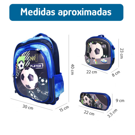 Set Mochila Lonchera Cartuchera Escolar 3 Piezas Azul