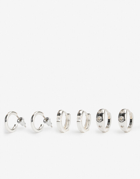 Aros Argollas Set Cubic zirconia Set De Argollas Bañado En Plata - Plateado