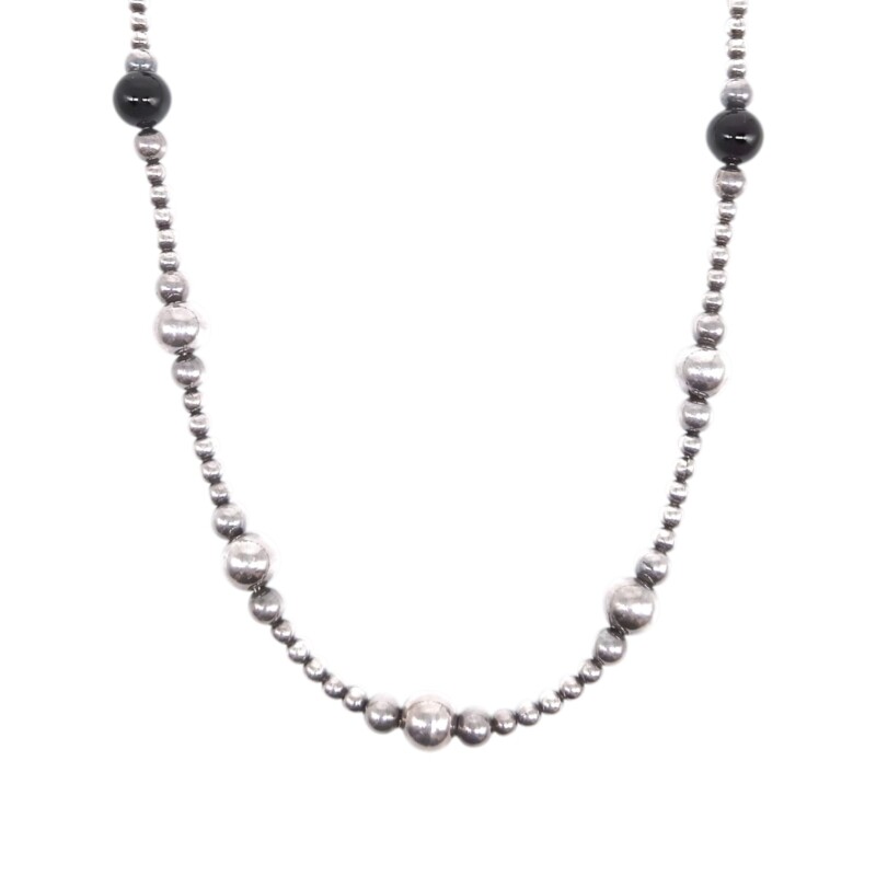 Cadena bolitas varias -Plata 925 - onix -CD5086 conpiedra