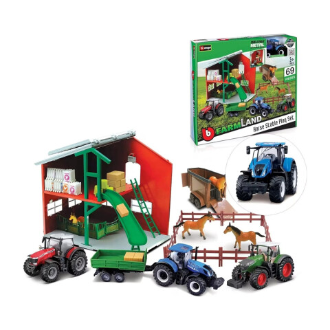Bburago Juego de Granja Establo con Tractor Fendt FarmLand U