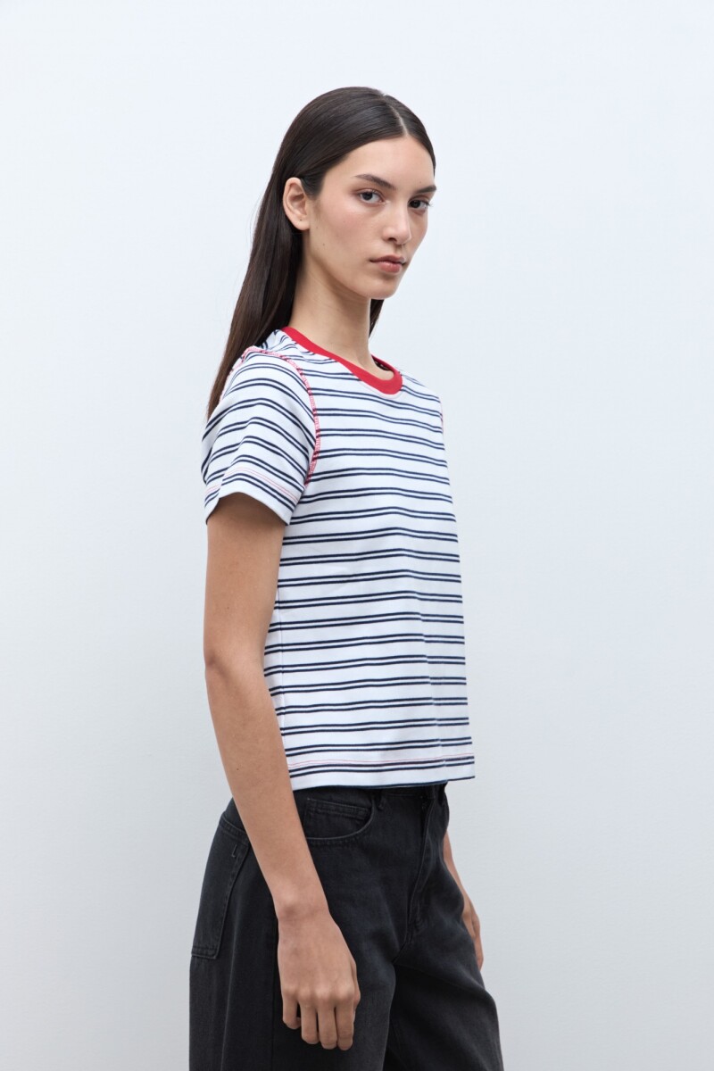 Remera rayada manga corta blanco