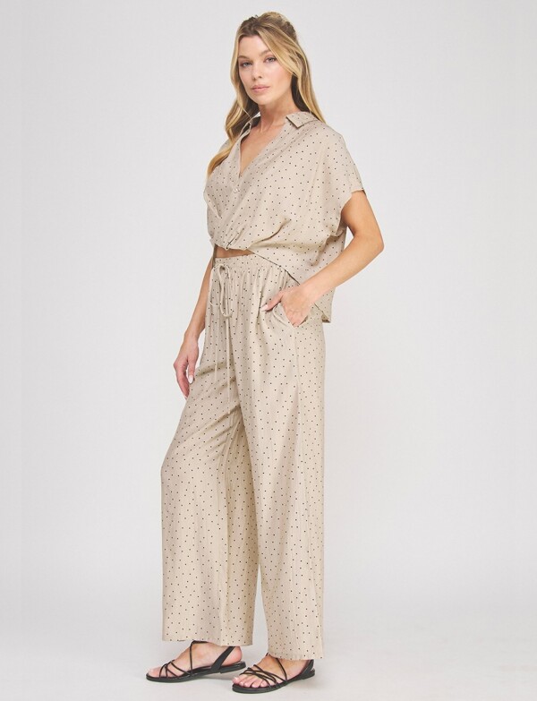 Palazzo Estampado Tiro Alto Con Cintura Elastizada BEIGE