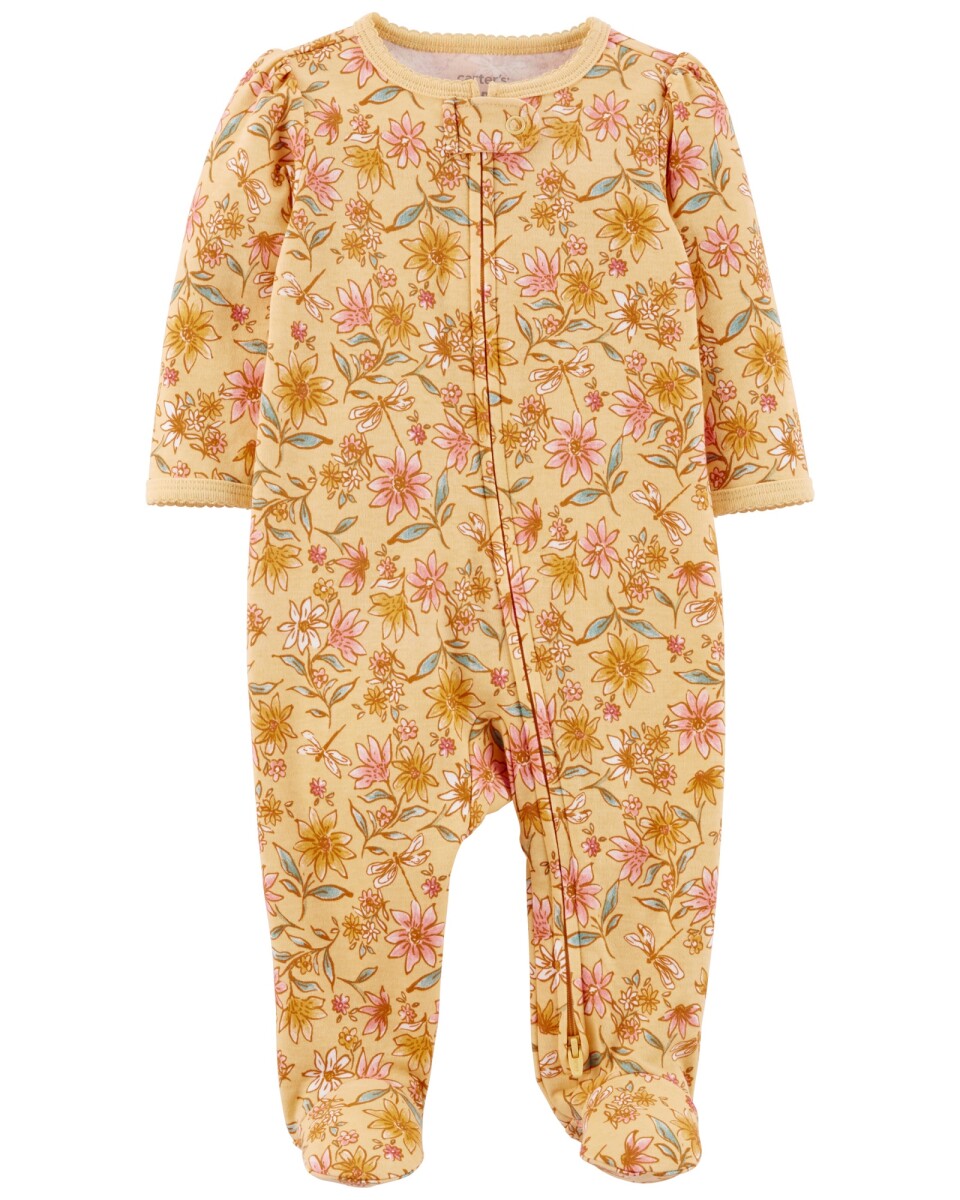Pijama una pieza de algodón con pie y diseño floral 