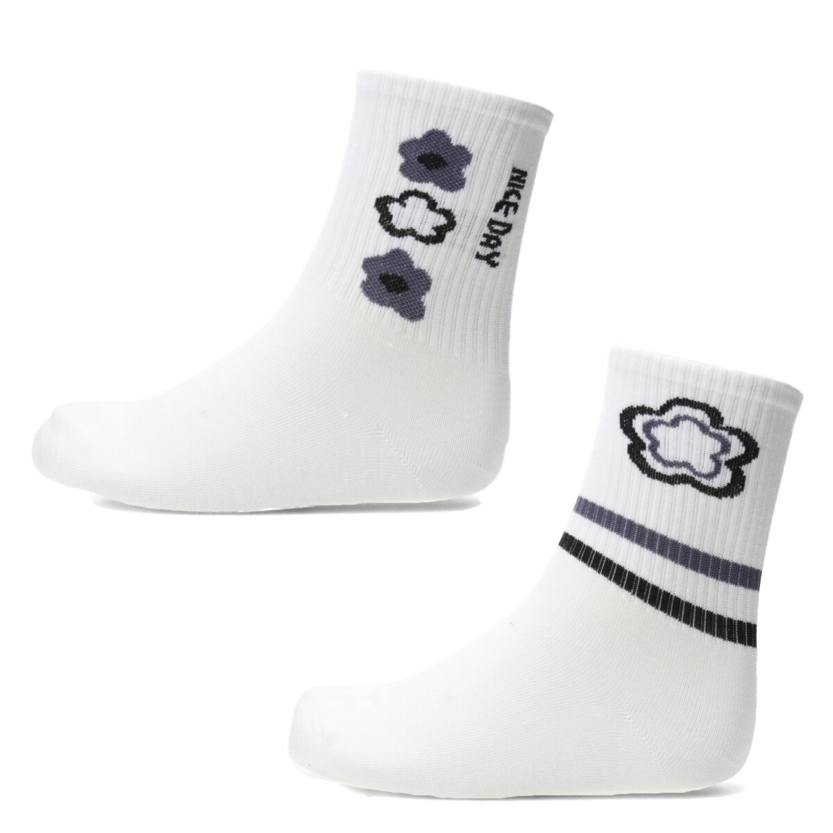 Medias Infantiles N+ Flowers - Blanco - Gris - Negro 