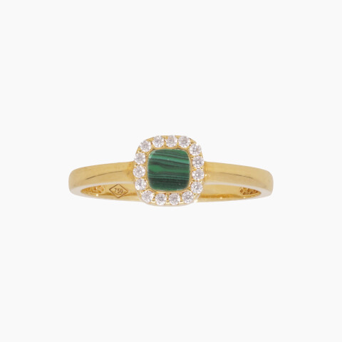 Anillo en oro 18K con malaquita y circonias Anillo En Oro 18k Con Malaquita Y Circonias