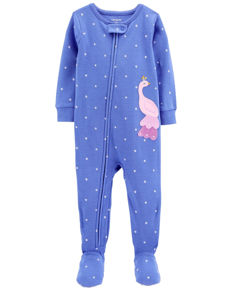 Pijama una pieza de algodón, con pie, estampa pavo real 