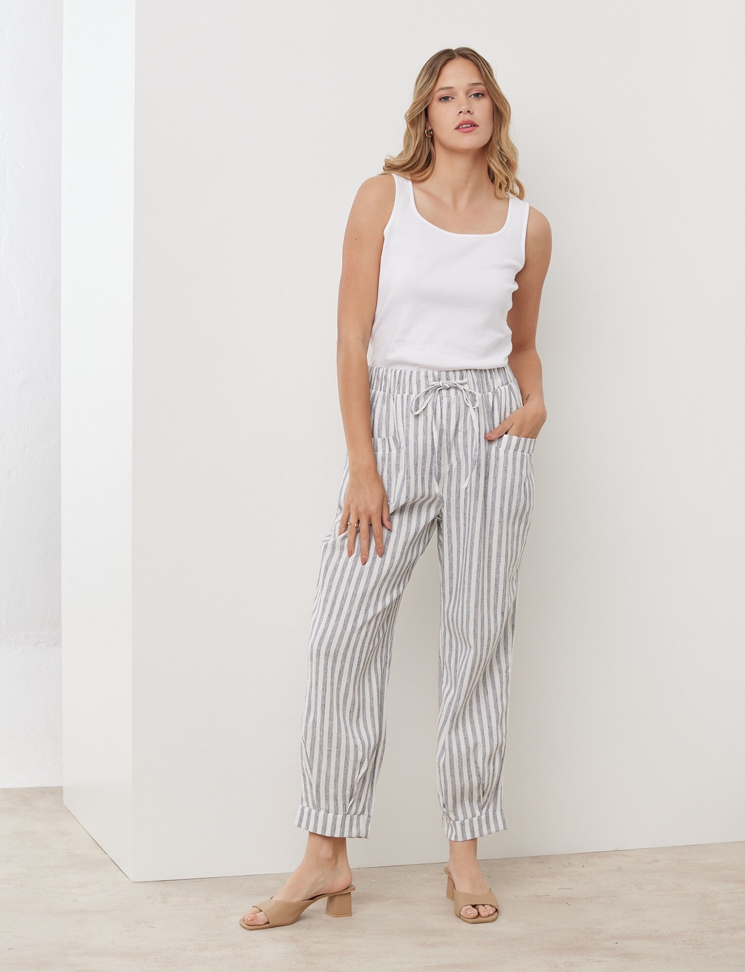 Pantalon Lino Multi gris LA OPERA