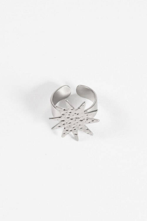 Anillo ajustable estrella acero plateado