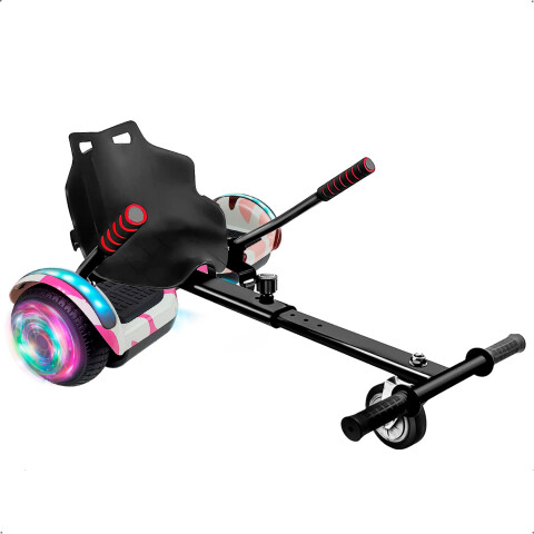 Combo De Skate Eléctrico 6.5" Con Luces Y Bluetooth + Asiento Para Hoverboard ROSA