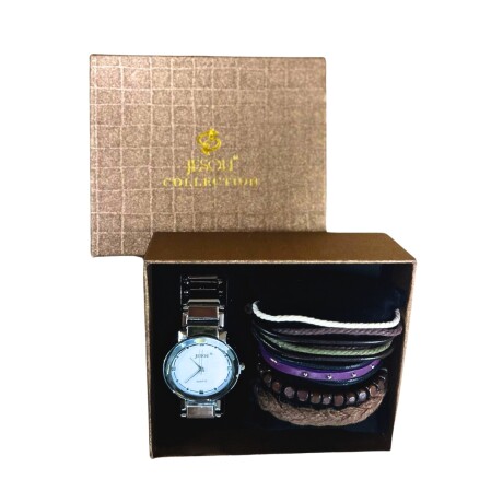 Pack Caballero de Reloj Pulsera y Juego de Pulseras E-065 MARRON