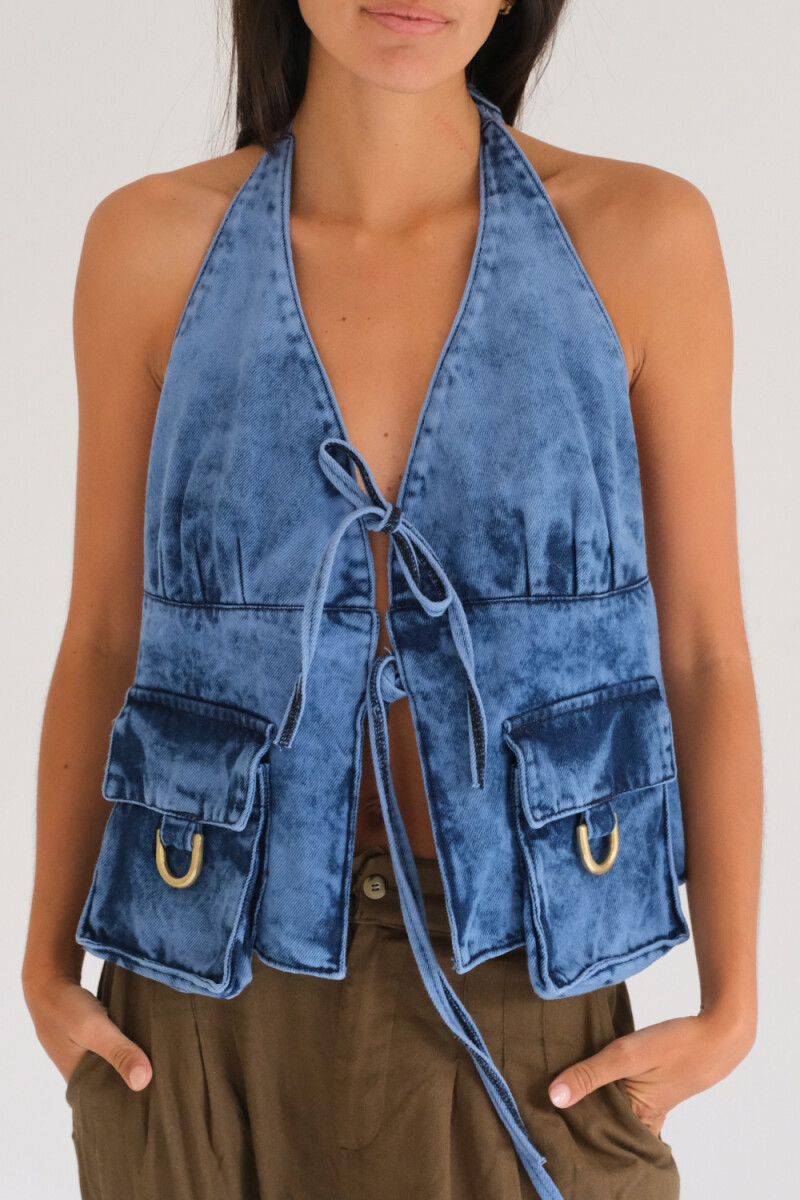 Smoky Pocket Vest Celeste