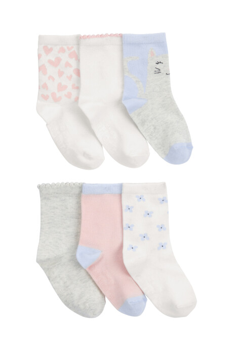 Pack seis pares de medias de algodón, diseño gato Pack seis pares de medias de algodón, diseño gato