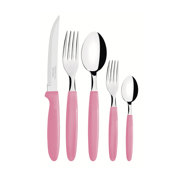 Juego cubiertos en pote, 30 piezas rosado "IPANEMA" -TRAMONTINA TN8483