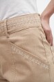 Pantalón con bordado en contraste beige