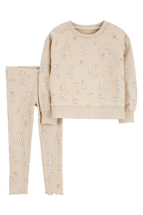 Set dos piezas de algodón, pantalón y buzo, diseño floral Sin color