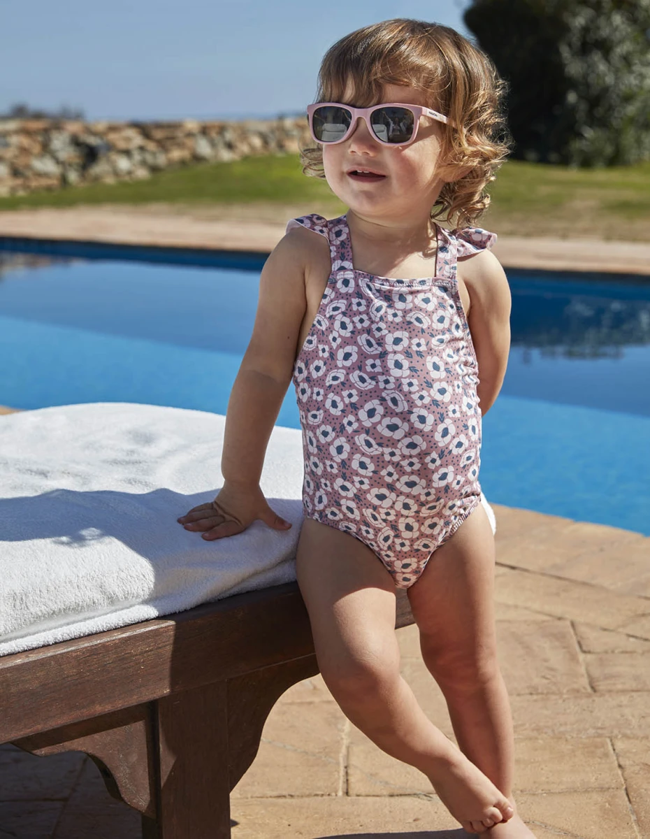 Traje De Baño Estampado Flor Grande - Rosa Medio 