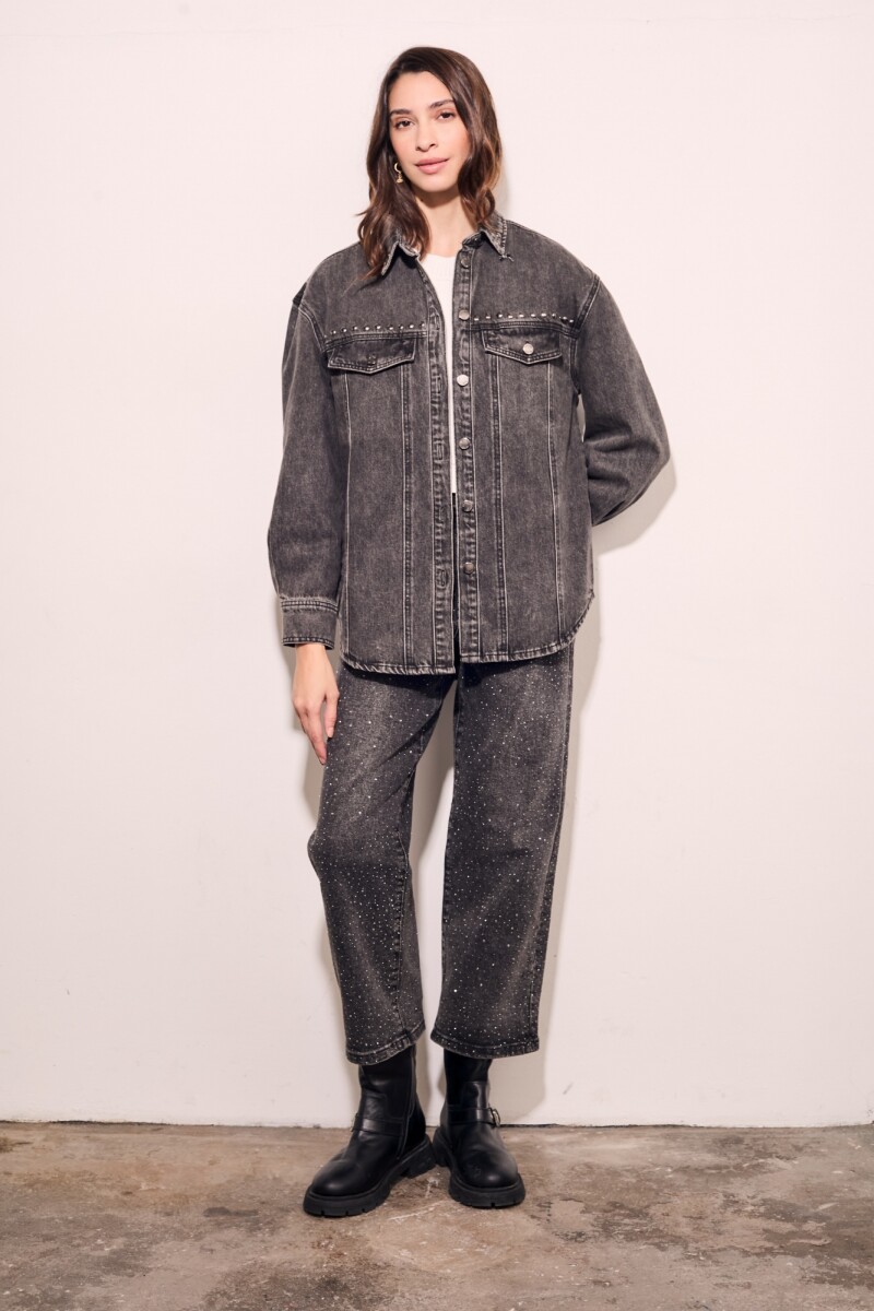 Jean Recto Apliques Negro