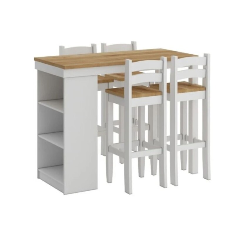 Desayunador Cocina Comedor 4 Bancos Madera Blanco Desayunador Cocina Comedor 4 Bancos Madera Blanco