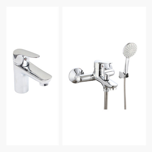 Grifería Bronce: Lavatorio y Ducha Ext. c/Flexible y Tel. 000