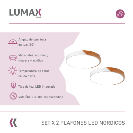 Set x 2 Plafon Techo Lumax Led Nórdico 30cm 24W Blanco