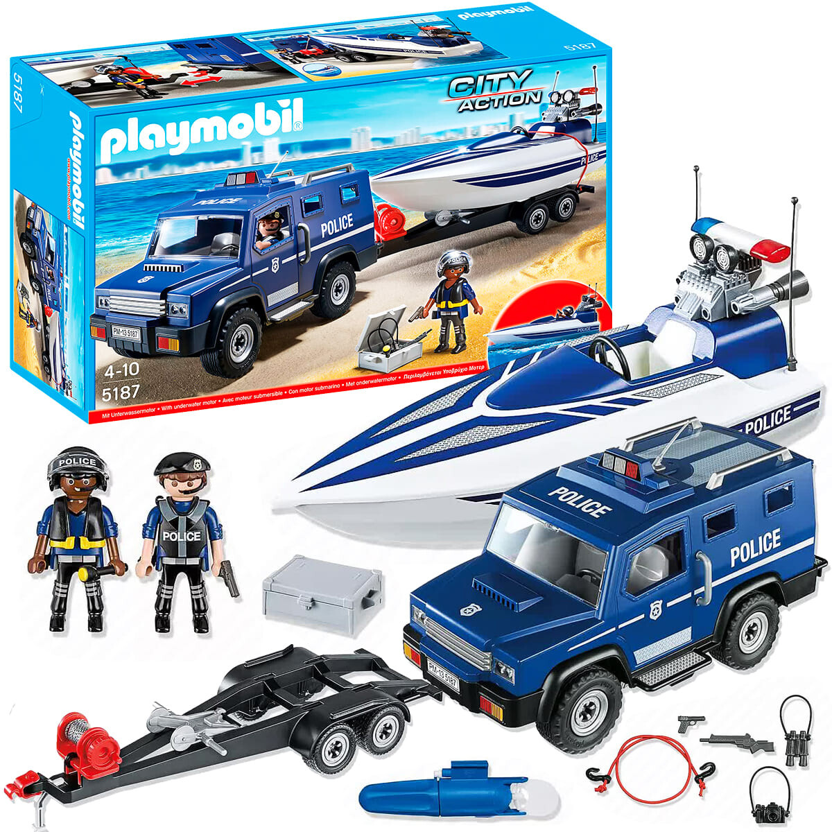 Playmobil 70534 Camioneta Policia + Lancha 90pcs 